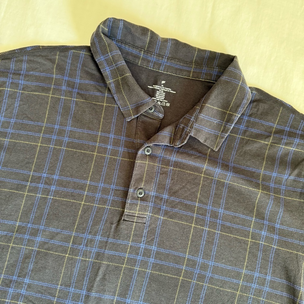 Fabletics Performance Polo Shirt Mens XL Black Plaid Modal Golf Athletic Stretch
